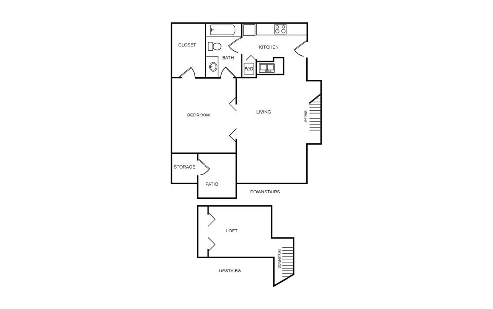 A2 Loft - 1 bedroom floorplan layout with 1 bath and 720 square feet (1st floor 2D)