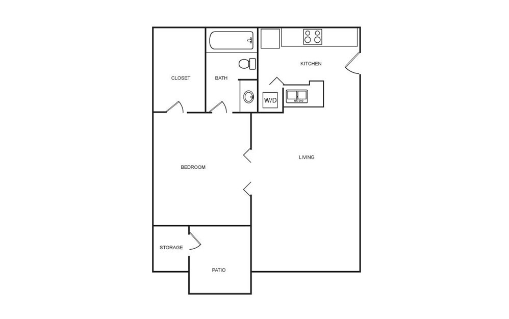 A1 - 1 bedroom floorplan layout with 1 bath and 527 to 540 square feet (1st floor 2D)