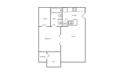 A1 - 1 bedroom floorplan layout with 1 bath and 527 to 540 square feet